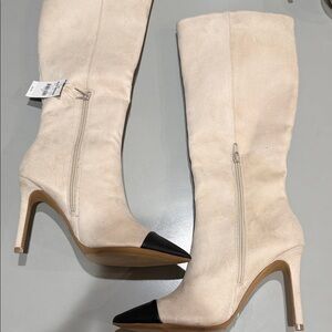 Express Cream Heeled Boots with Black Accents